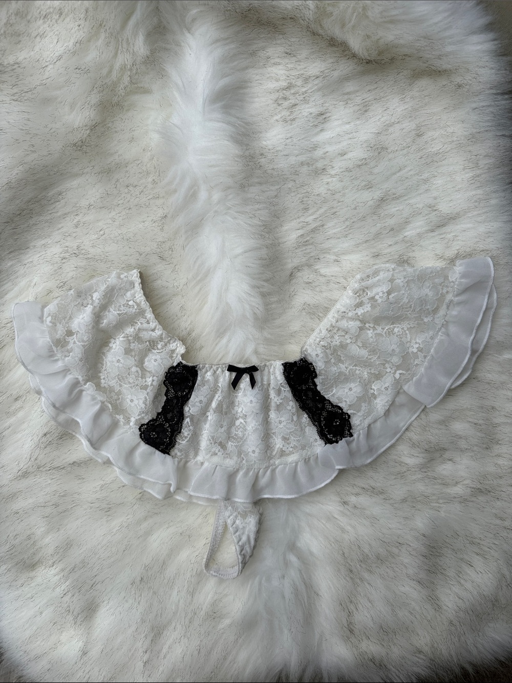 White Lace Ruffle & Black Lace Accents intimates panties women